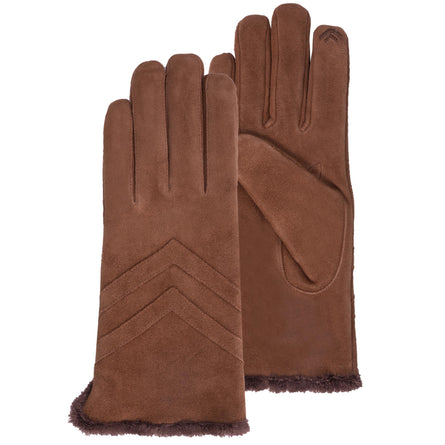 Gants Femme tactiles cuir velours Cognac - Isotoner