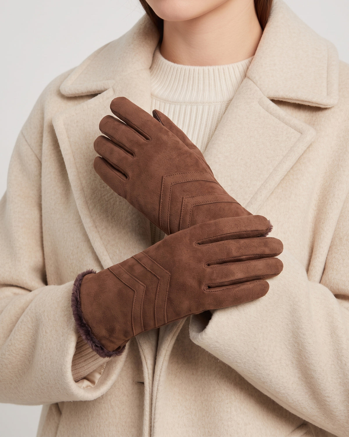 Gants Femme tactiles cuir velours Cognac
