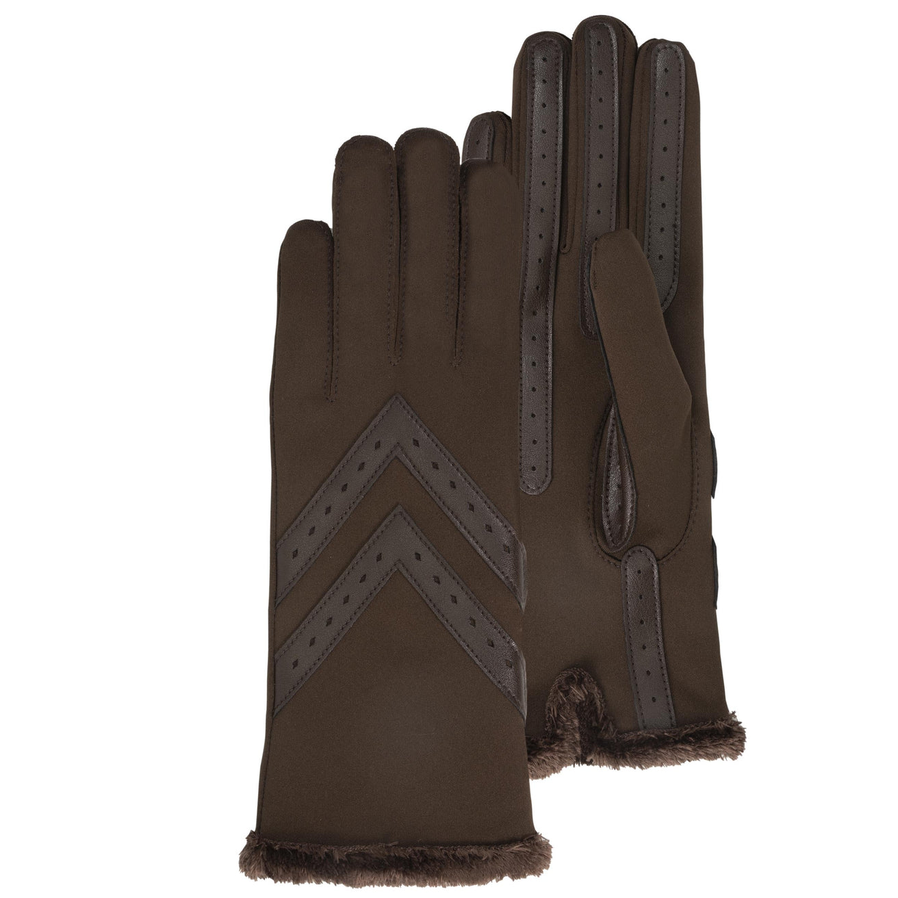 Gants Femme tissu extensible Marron
