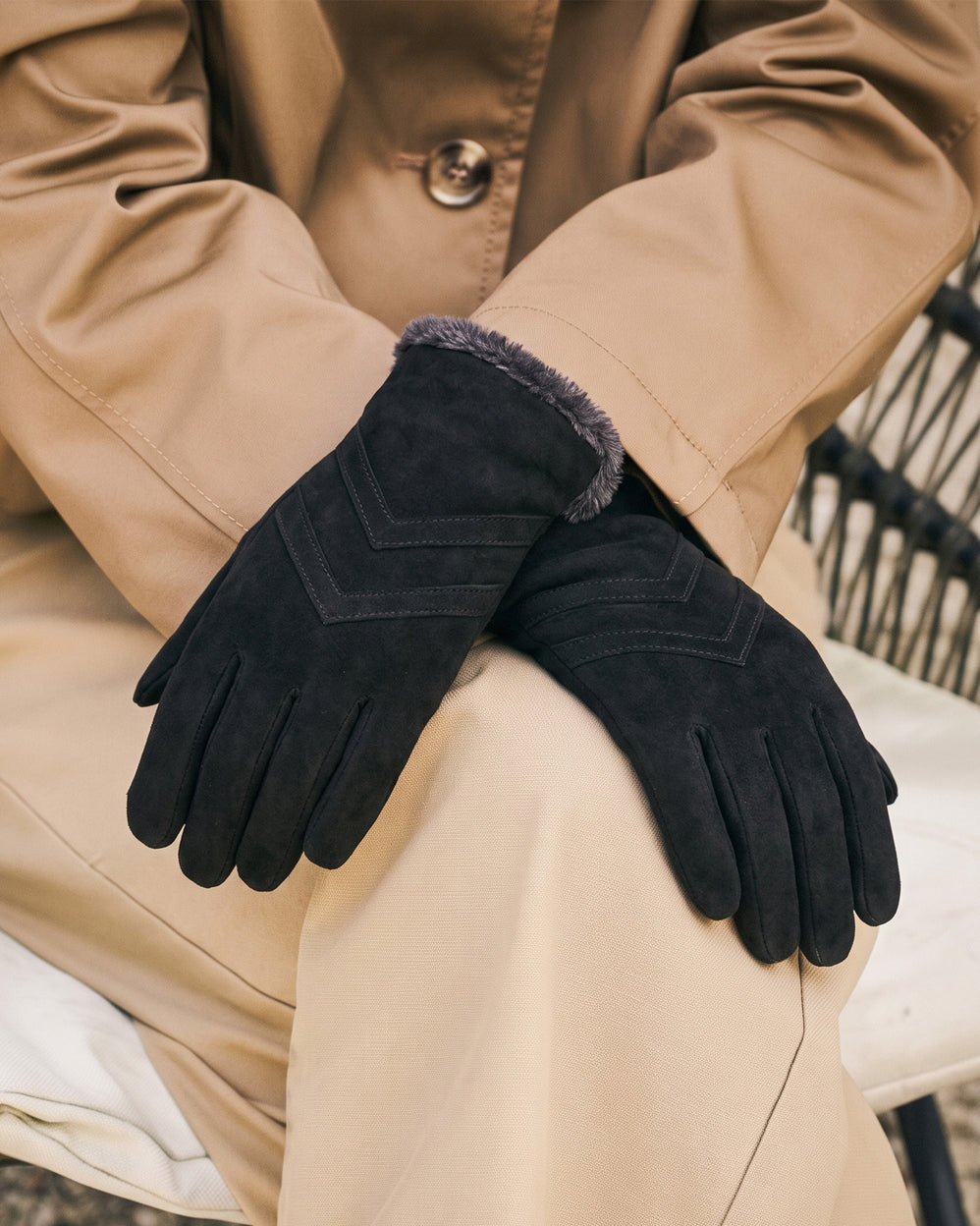 Gants Femme tactiles cuir velours Noir - Isotoner