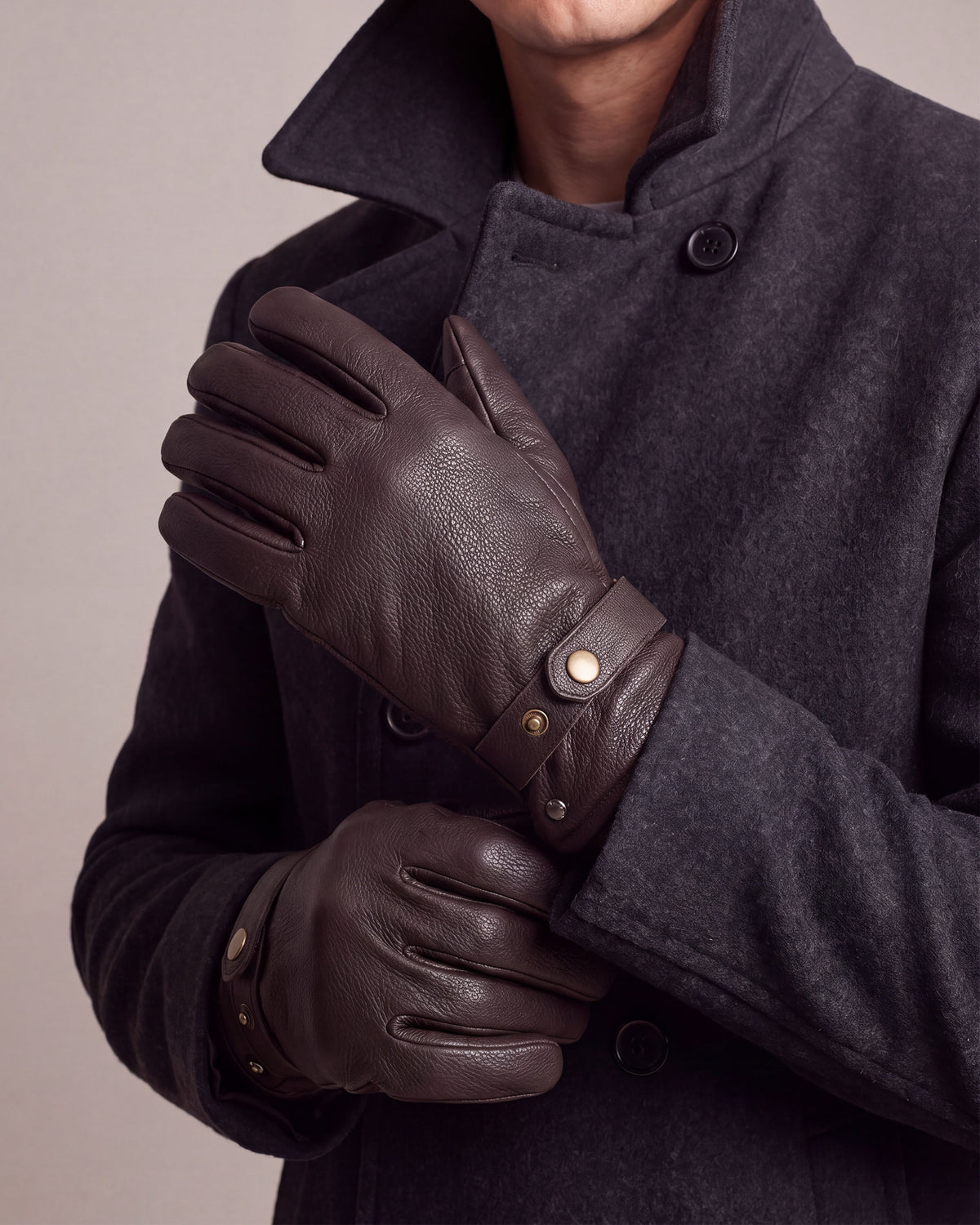 Guantes Hombre cuero Marrón lengüeta de ajuste