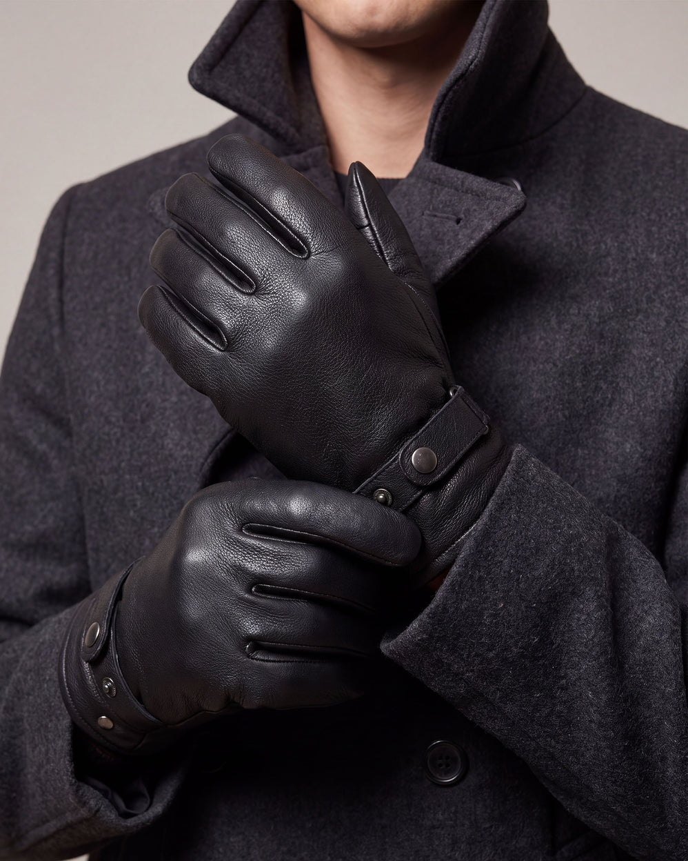 Gants cuir Homme Noir patte de resserrage - Isotoner