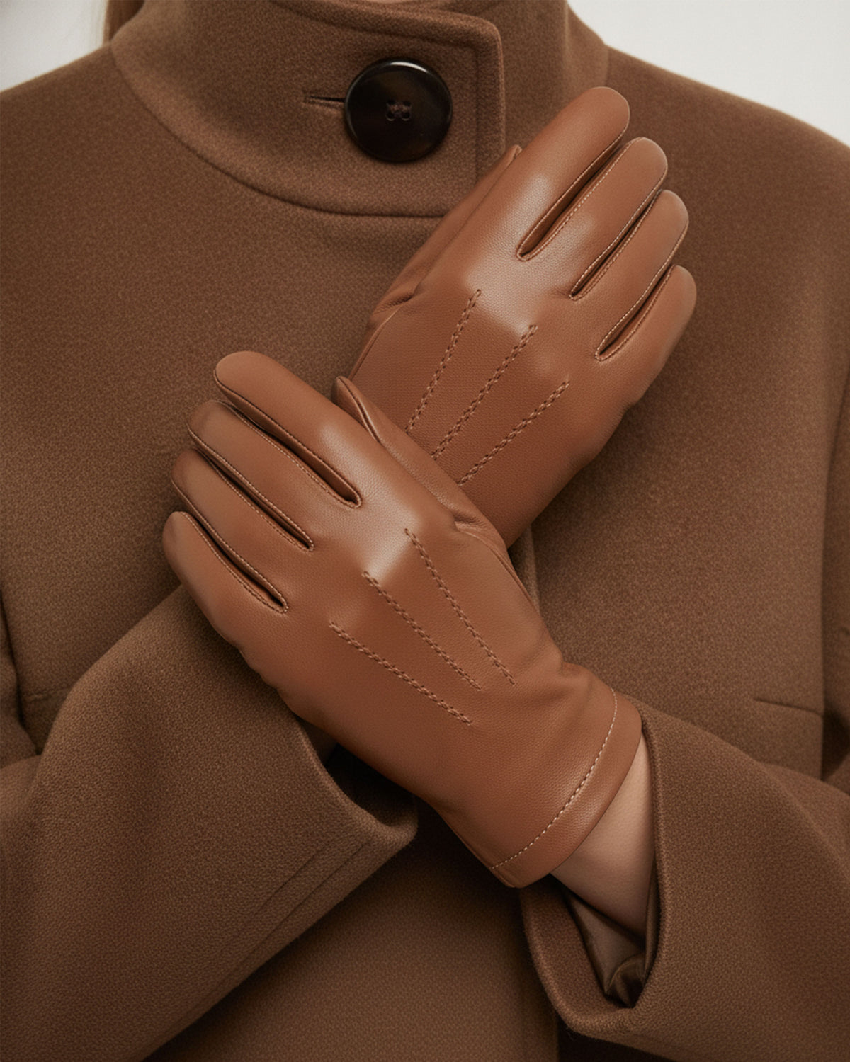 Gants Femme 3 baguettes cuir Cognac