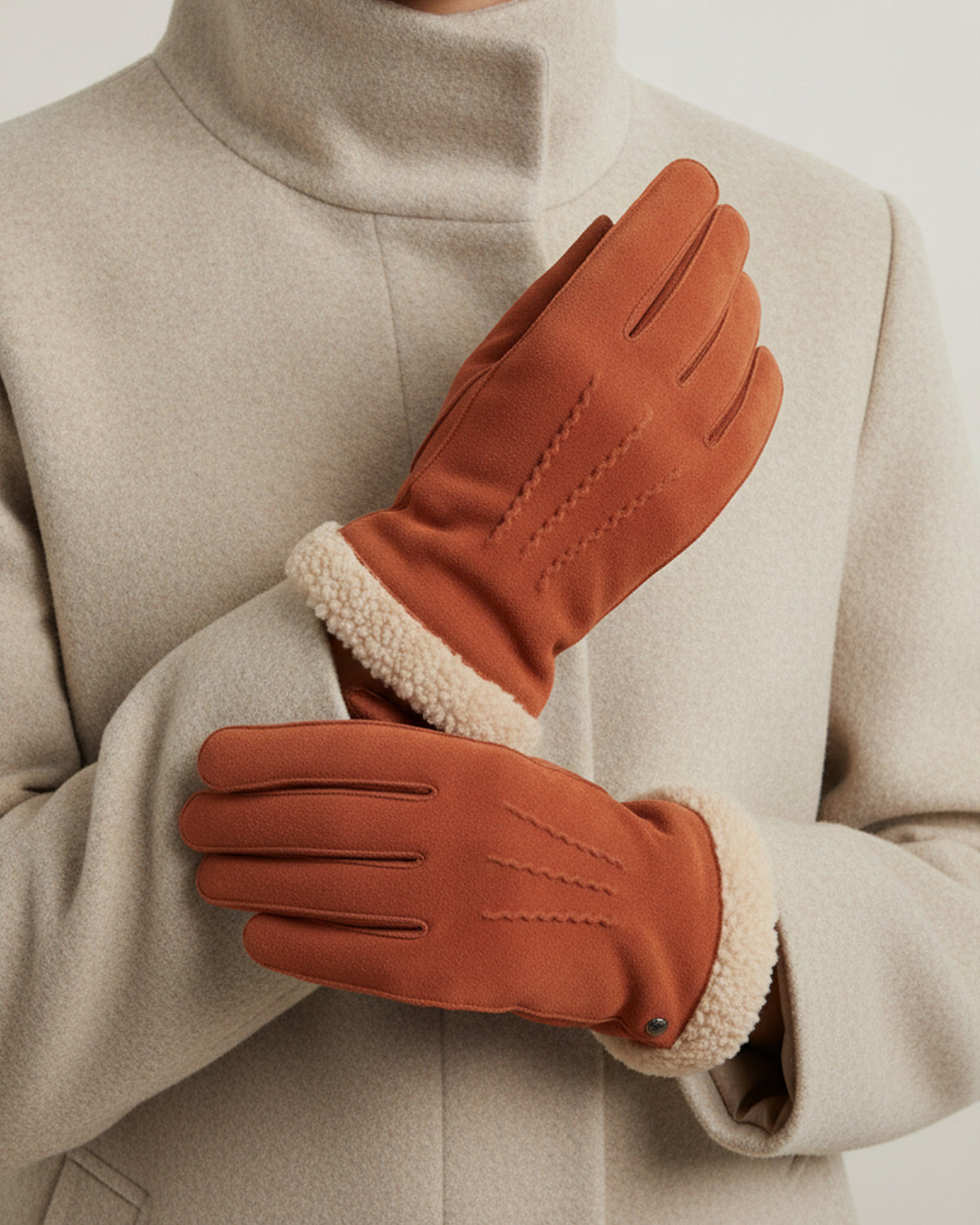 Gants Femme cuir velours fourrés Mandarine