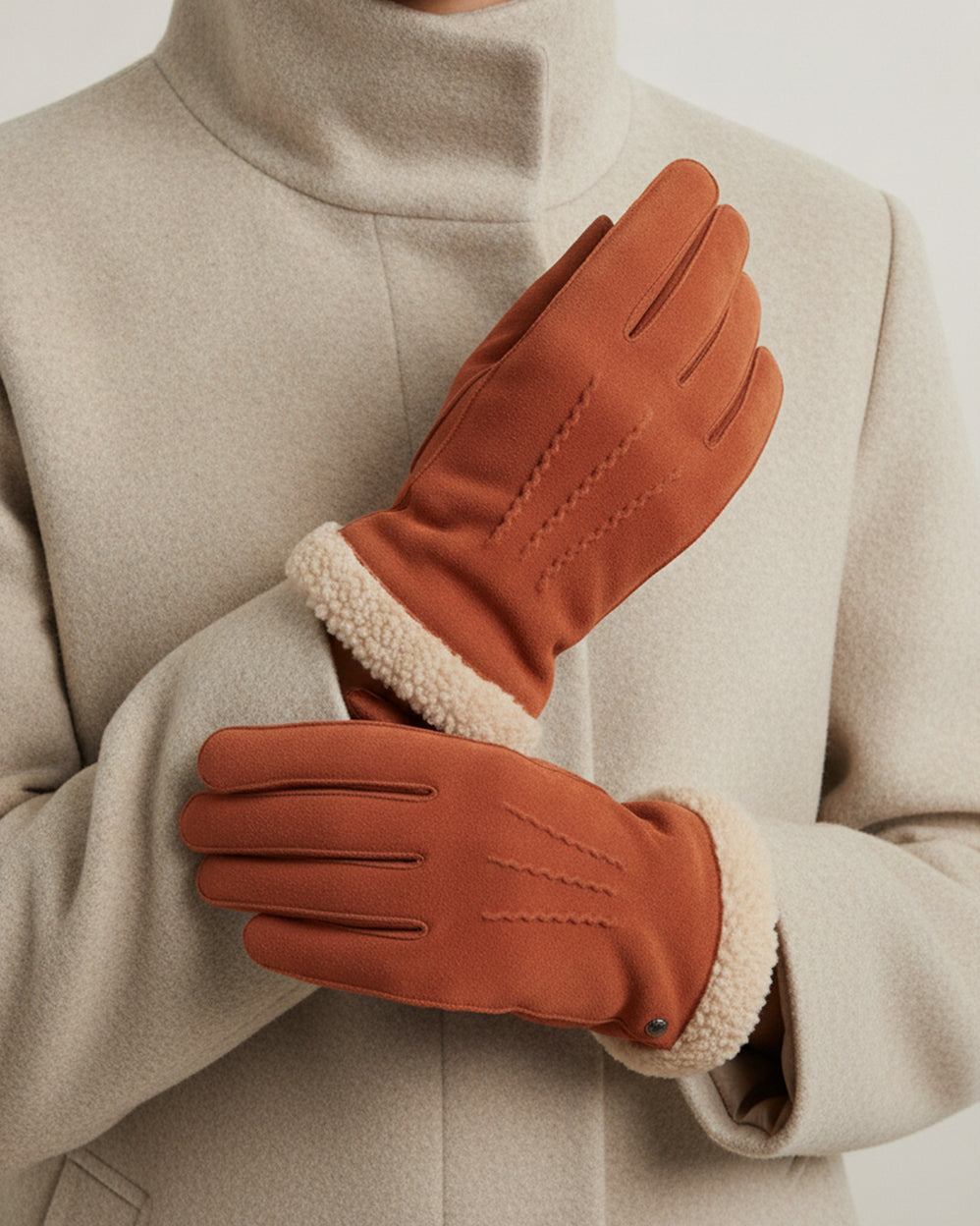 Gants Femme cuir velours fourrés Mandarine - Isotoner