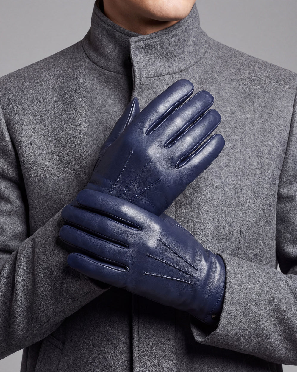 Gants Homme cuir d'agneau et soie Marine - Isotoner