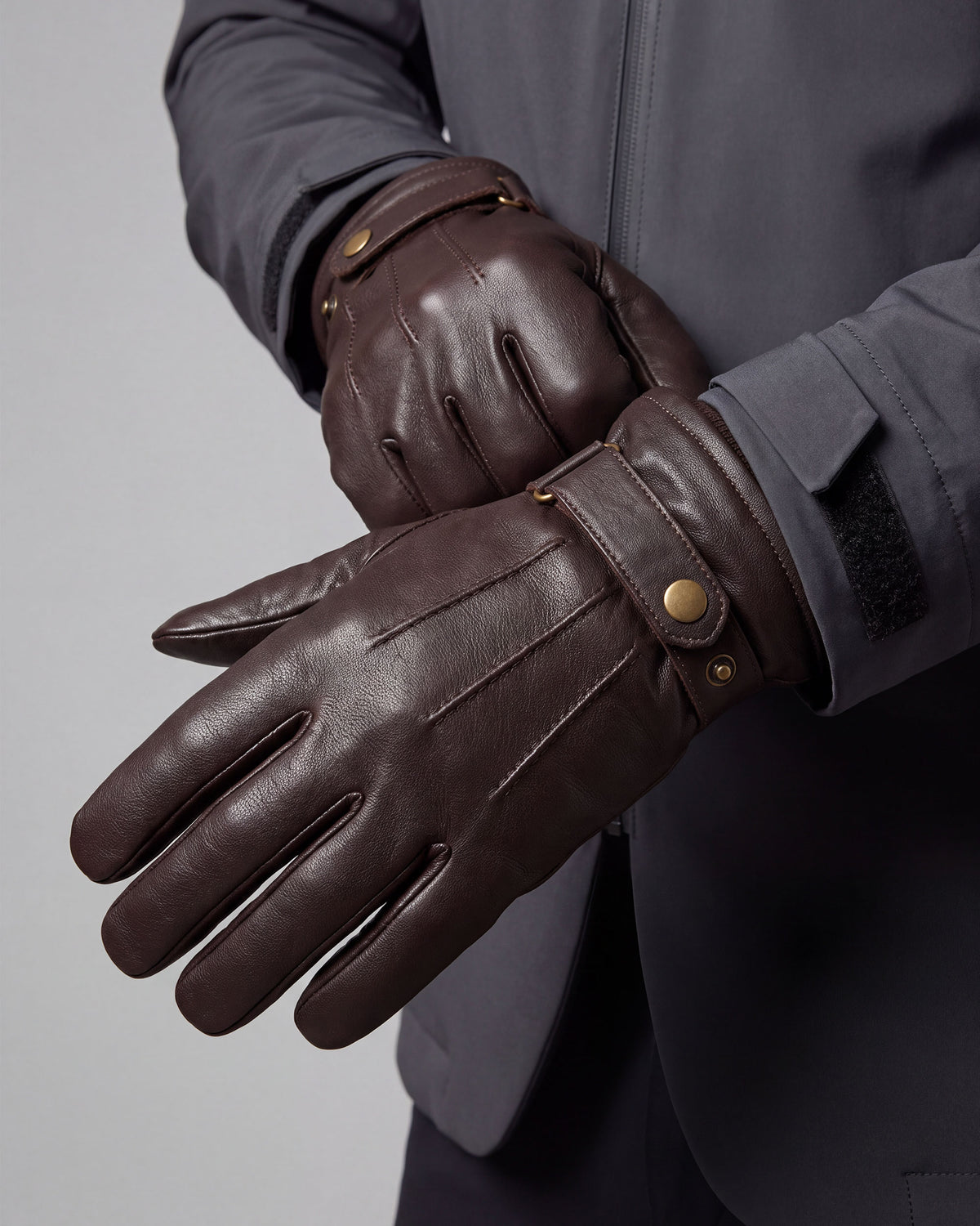 Guantes Hombre táctiles cuero correa de ajuste Marrón