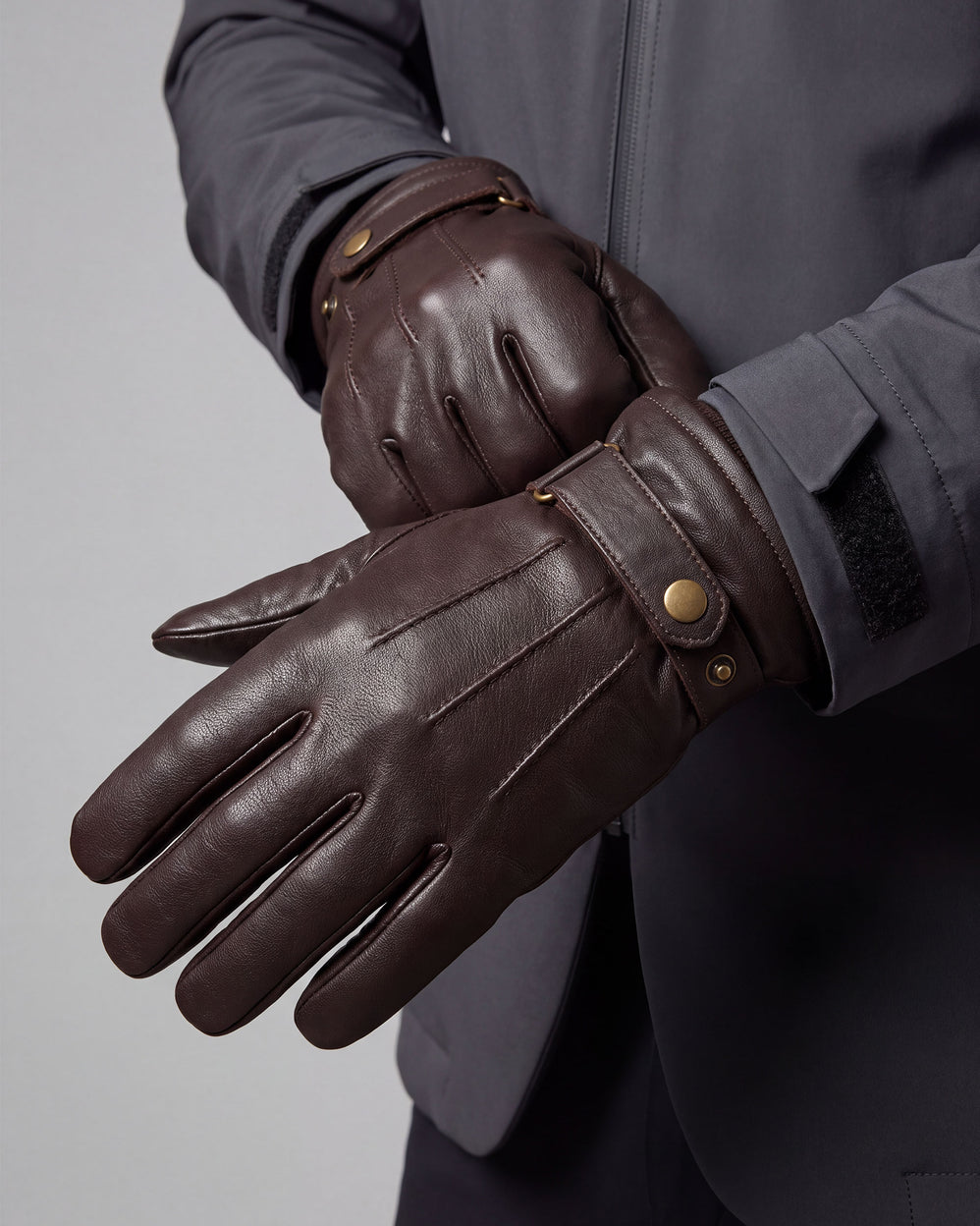 Gants Homme cuir patte de resserage Marron - Isotoner