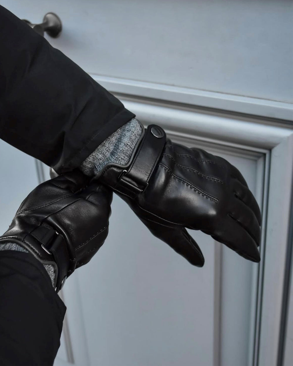 Gants Homme tactiles cuir poignet tricot Noir - Isotoner