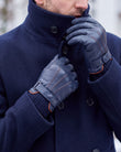 Guantes Hombre táctiles cuero puño de tejido Marino