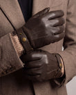 Gants Homme tactiles cuir tricot Marron