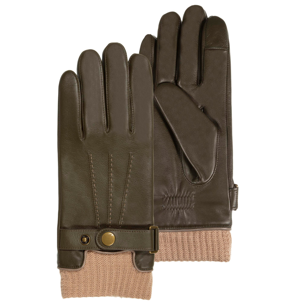 Gants Homme tactiles cuir/tricot Kaki - Isotoner