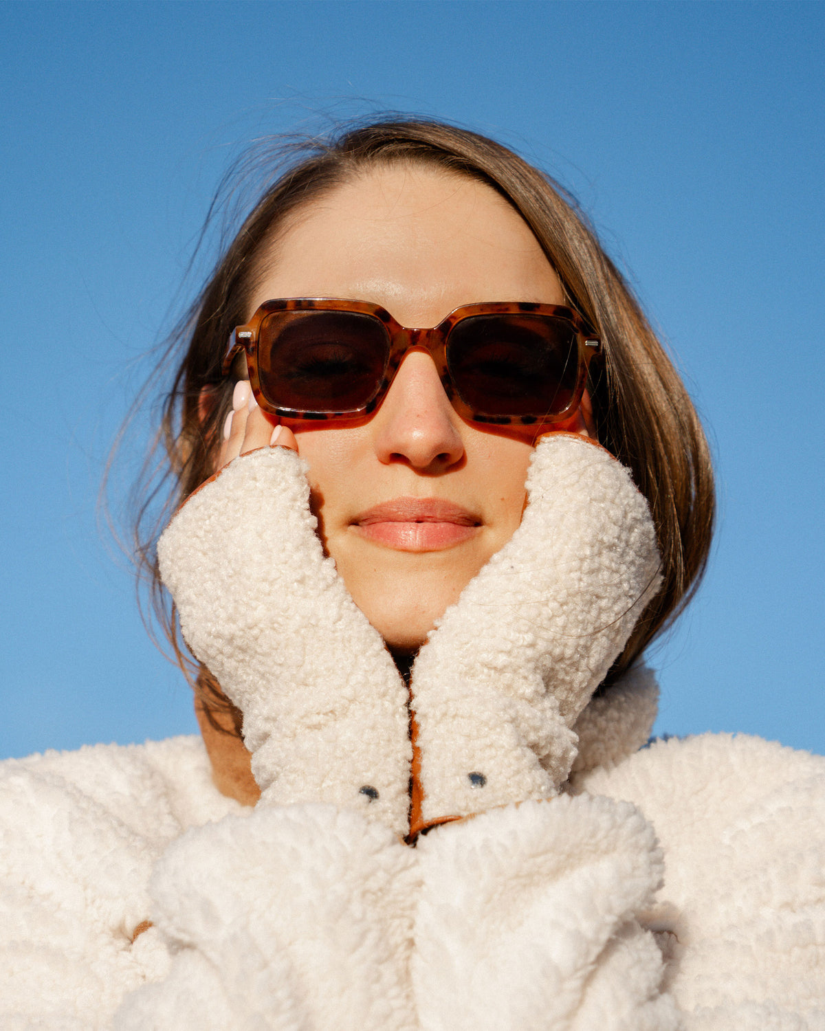 Mitaines Femme Cuir Sherpa/Cognac
