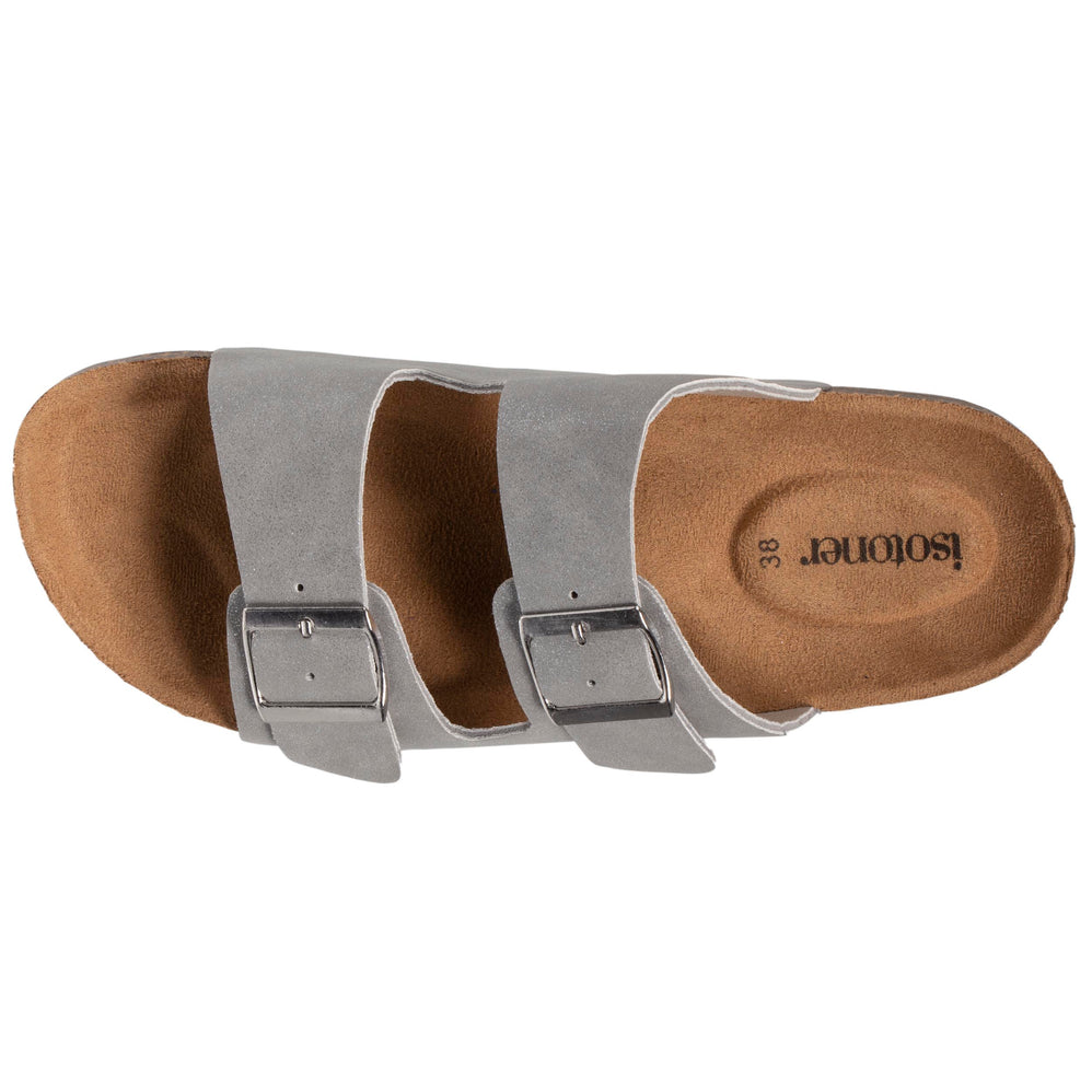 Mules claquettes Femme double bride Gris pailleté - Isotoner