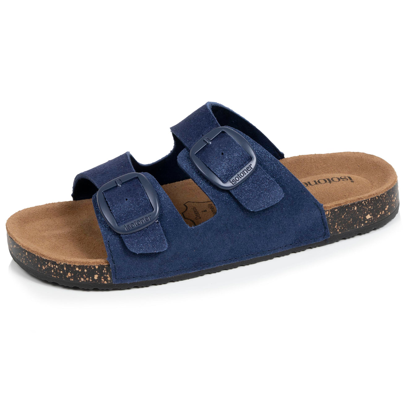 Mules sandalias Mujer Doble Correa cuero Azul oscuro