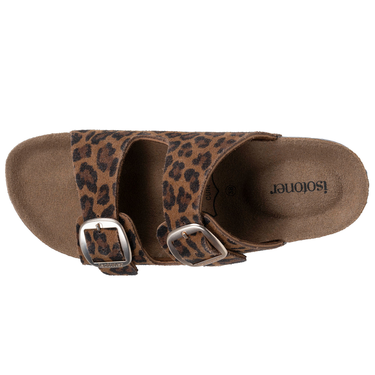 Mules sandales Femme Double Bride cuir camel Léopard