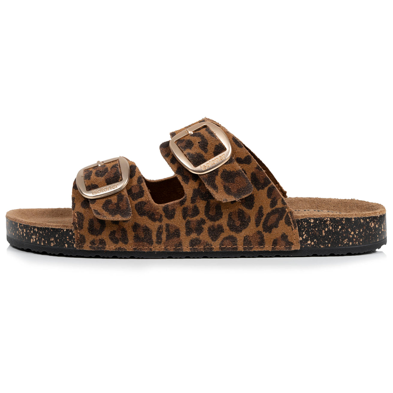 Mules sandales Femme Double Bride cuir camel Léopard