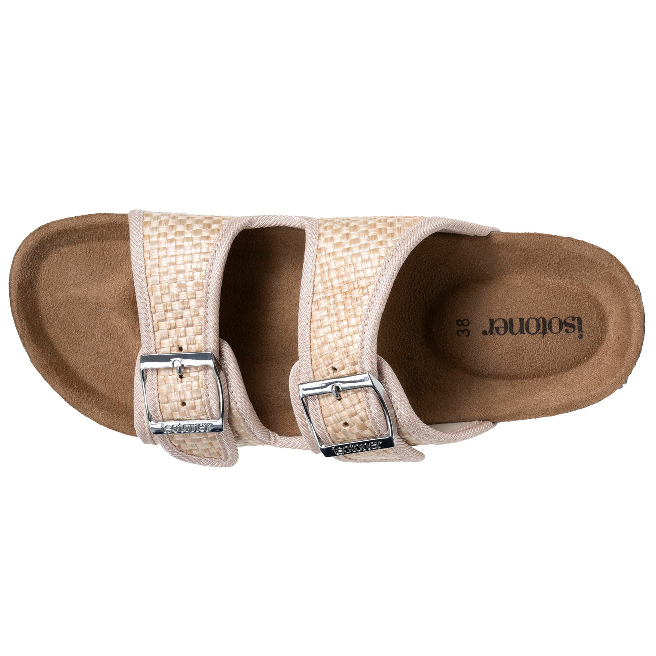 Mules sandalias Mujer Doble Correa Rafia Beige