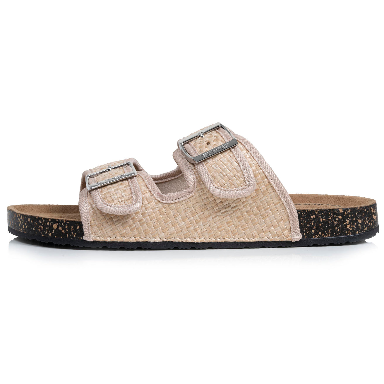 Mules sandalias Mujer Doble Correa Rafia Beige