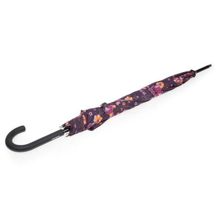 Parapluie Canne Auto Fleurs Aubergine - Isotoner