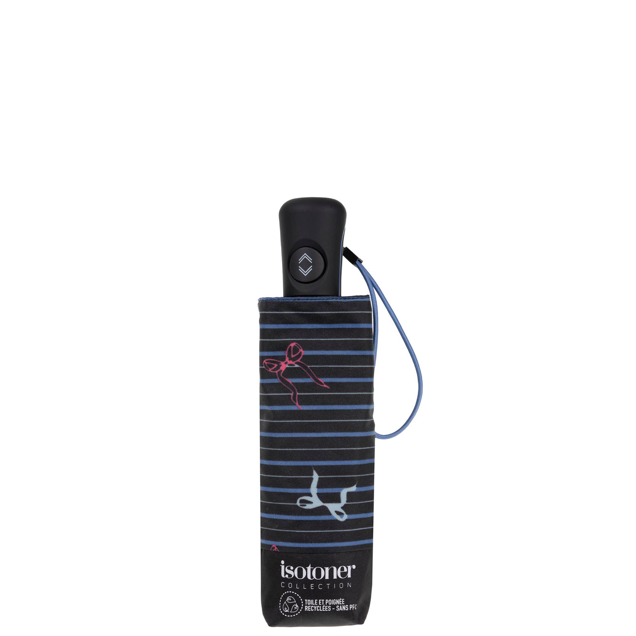 Parapluie Mini Auto Rayure Nœud Bleu