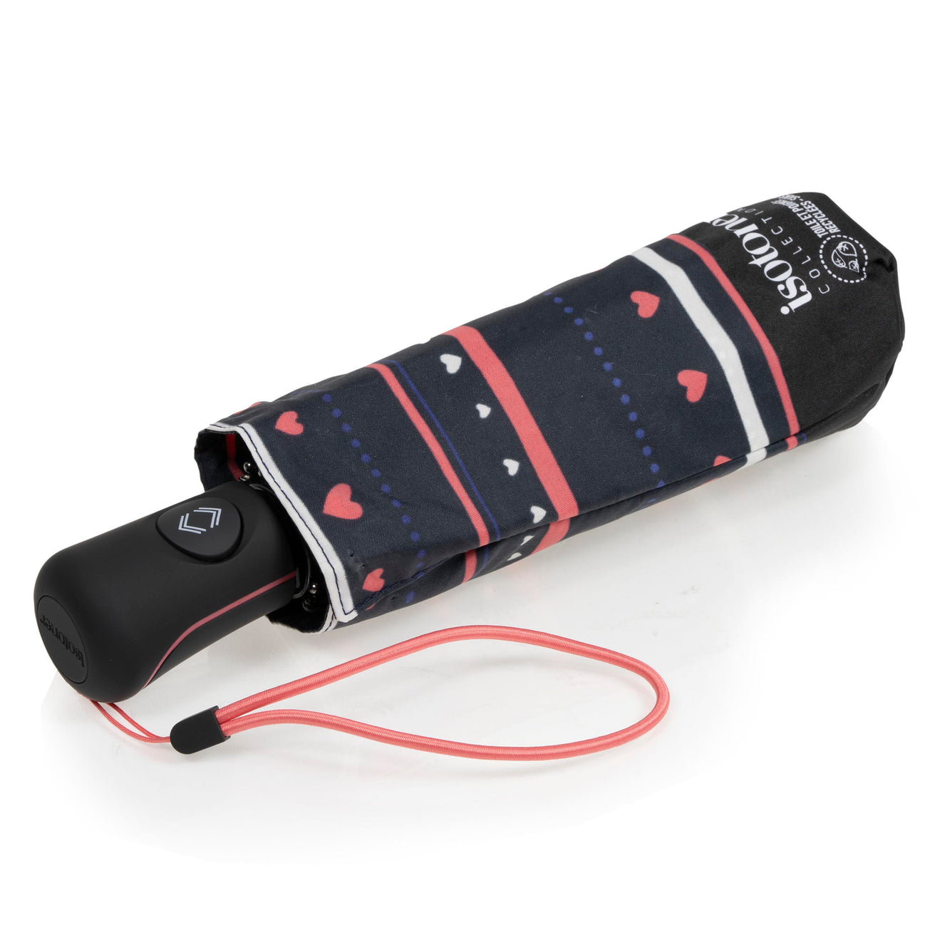 Parapluie Mini Auto Rayure Petit Cœur Marine