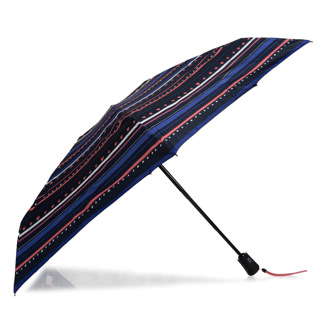 Parapluie Mini Auto Rayure Petit Cœur Marine