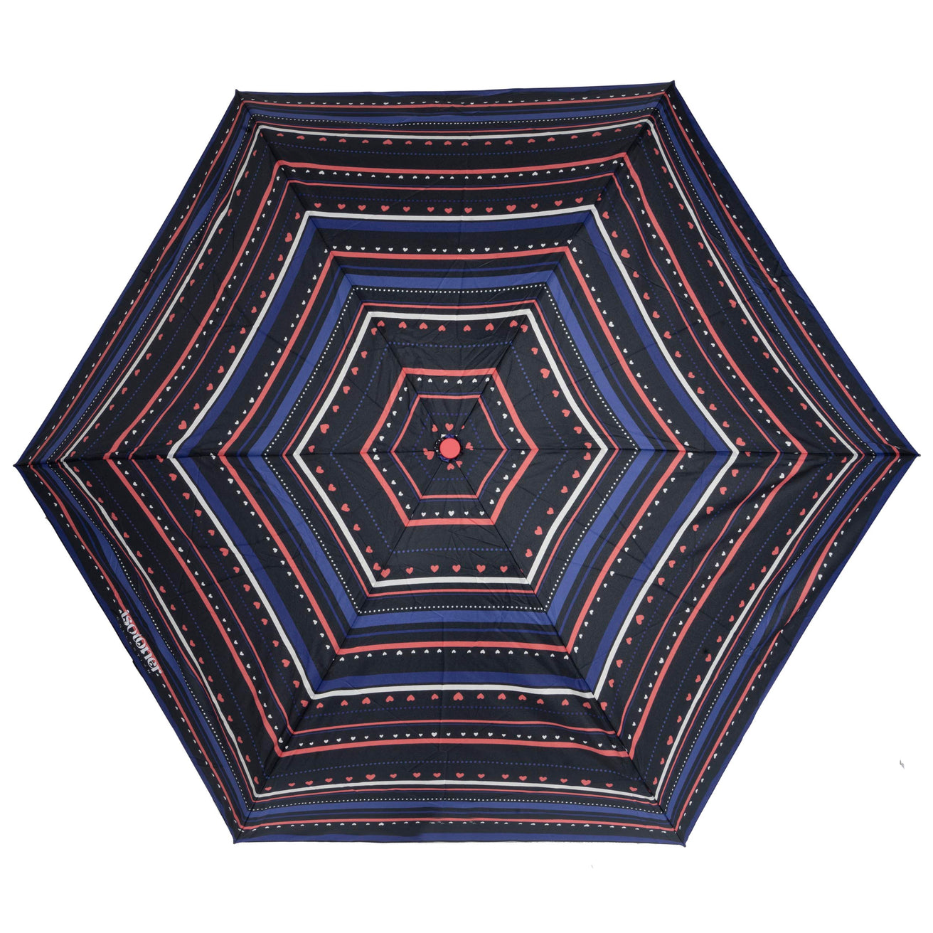 Parapluie Mini Auto Rayure Petit Cœur Marine