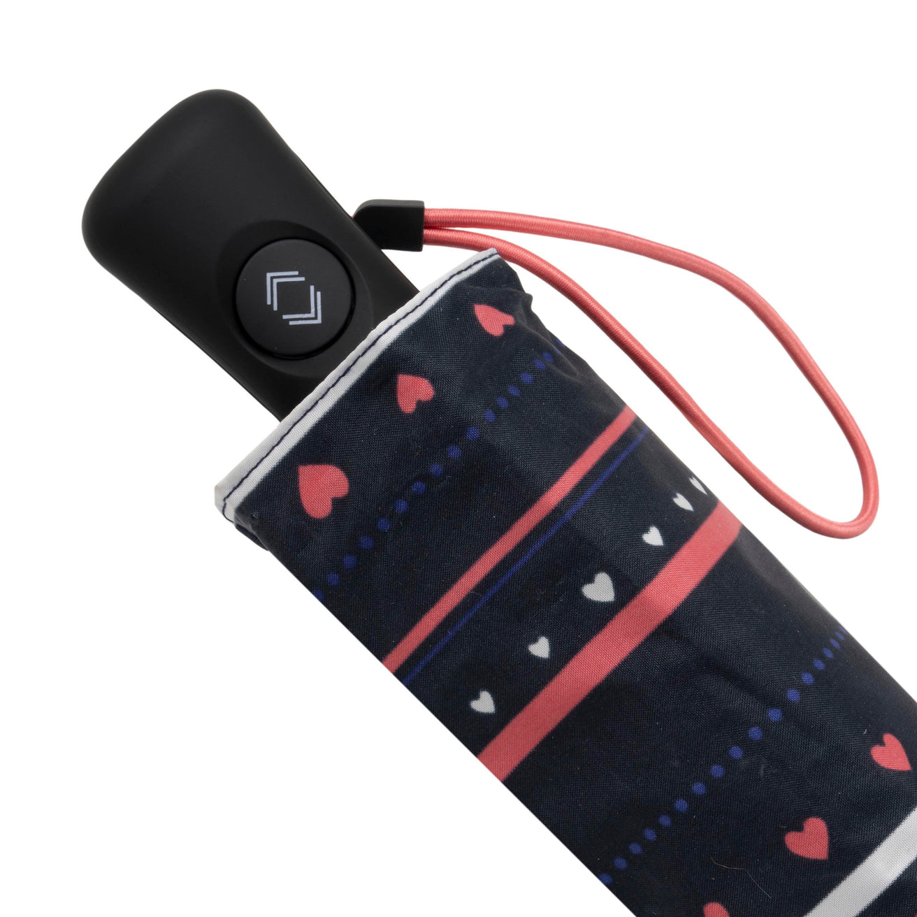 Parapluie Mini Auto Rayure Petit Cœur Marine