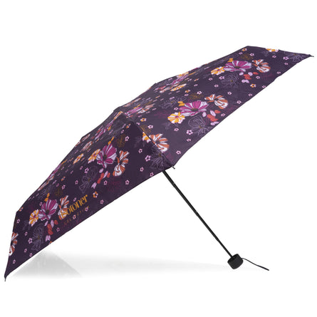 Parapluie Mini Slim Fleurs Aubergine - Isotoner