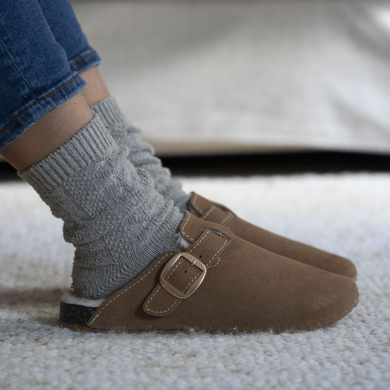 Sabots Femme Camel surpiqûres blanches