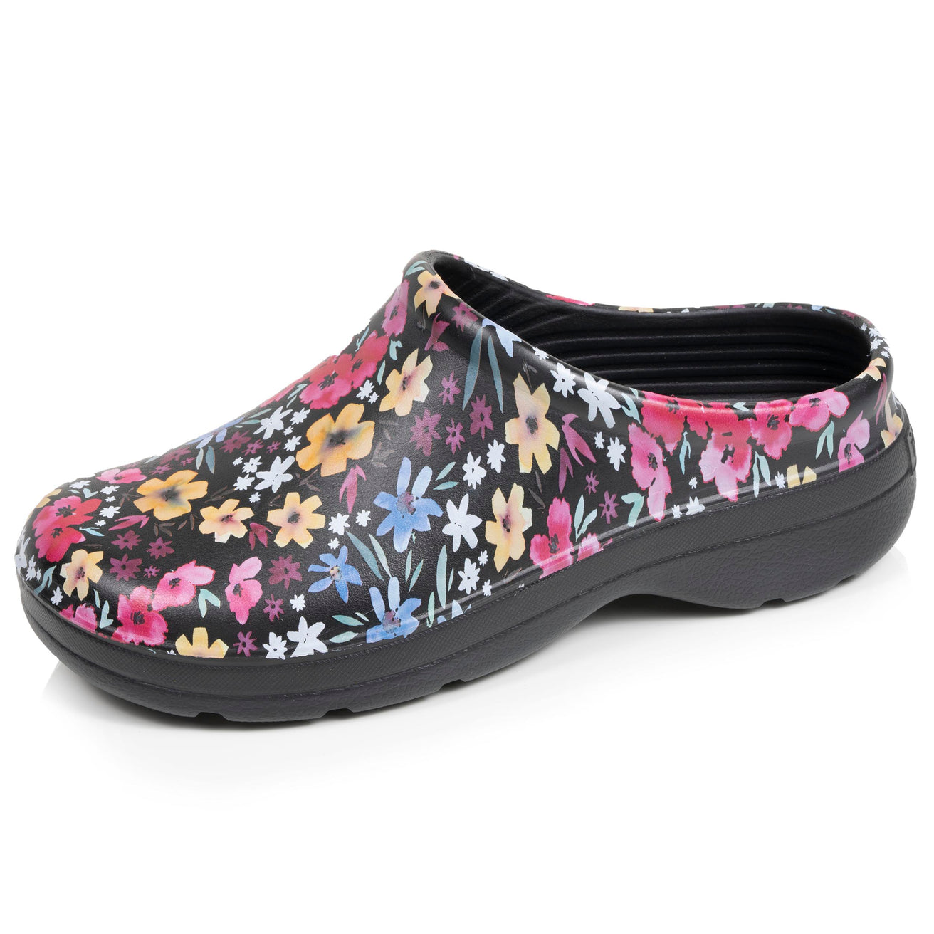 Sabots de jardin Femme imprimé Noir fleuri