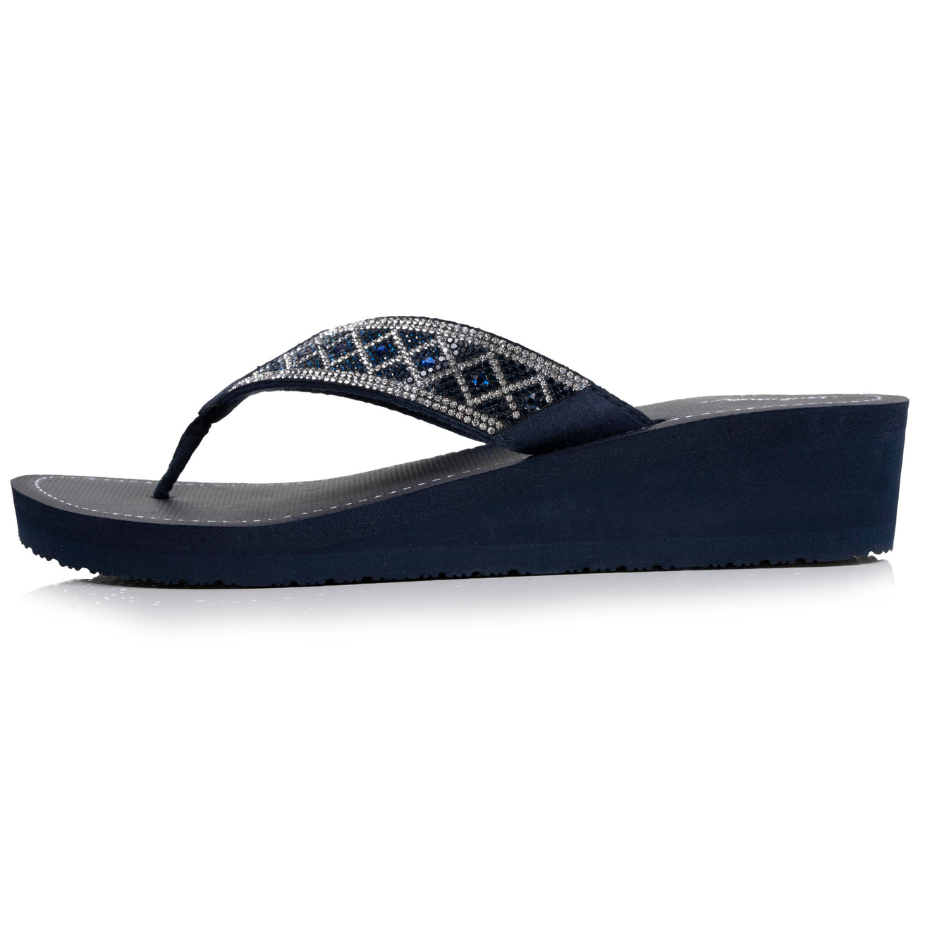 Tongs Femme talon paillettes Bleu Marine