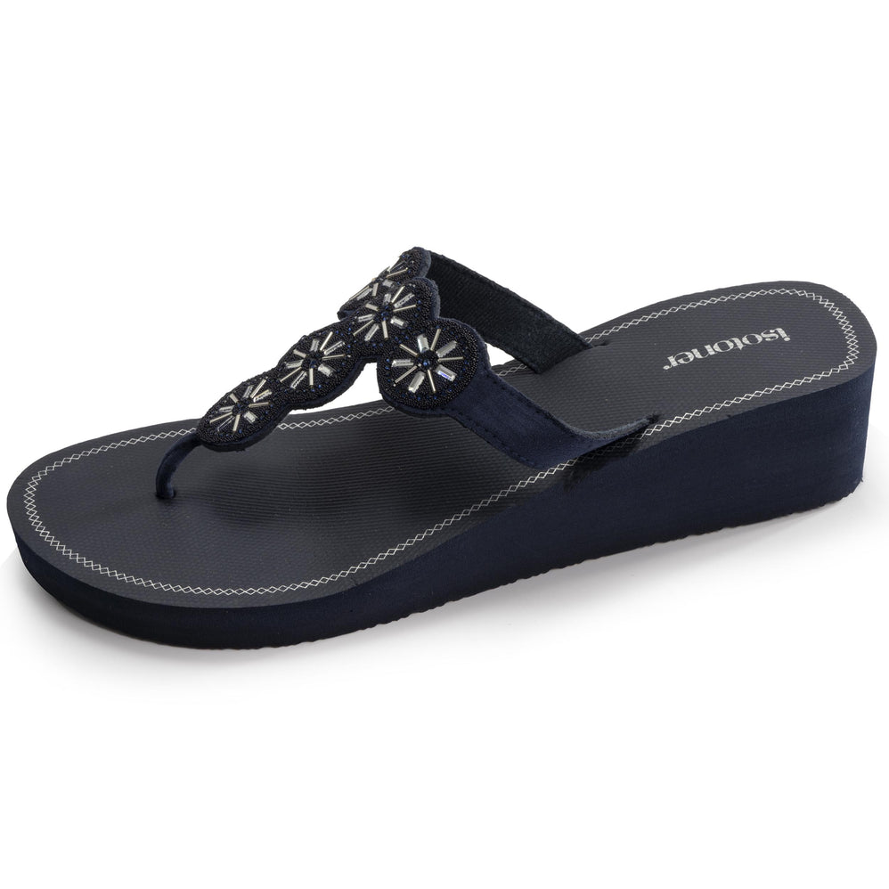 Tongs Femme perles à talon Marine - Isotoner