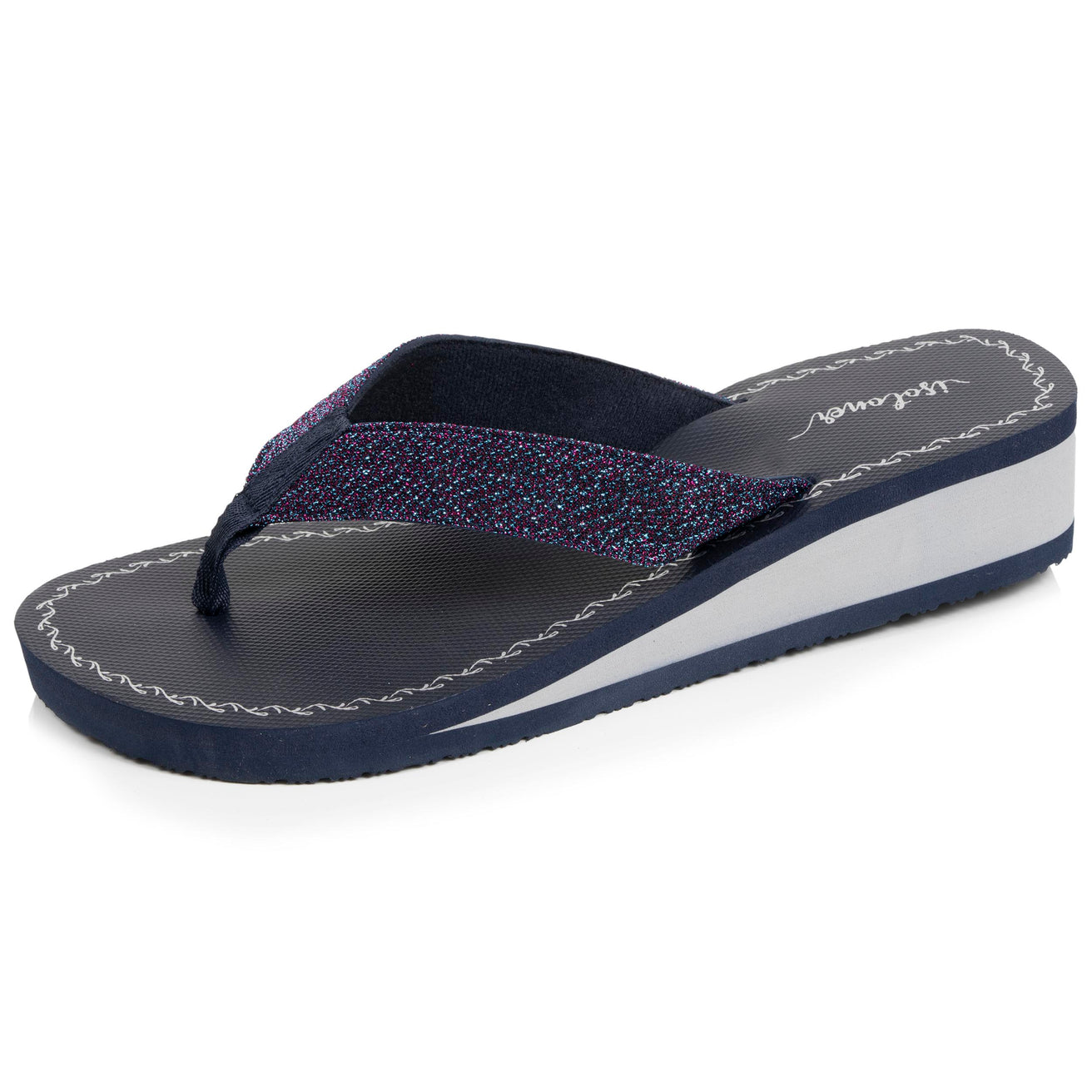 Chanclas Mujer perlas con tacón Azul marino/purpurina