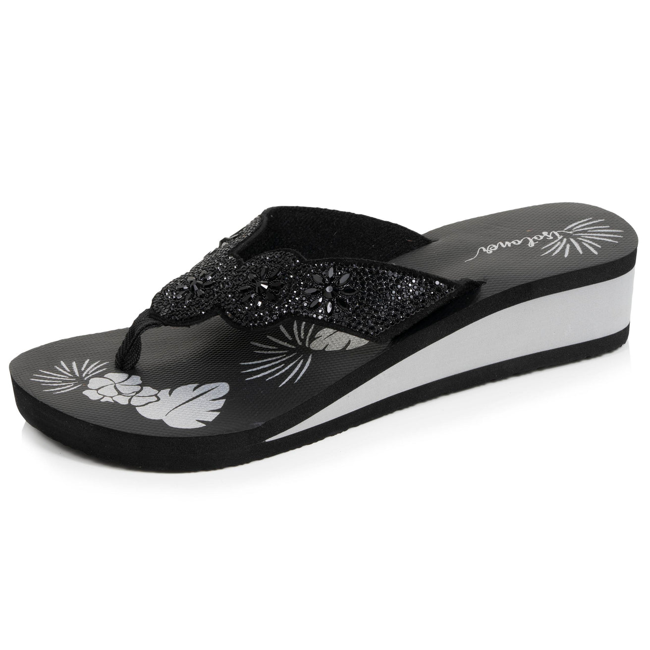 Chanclas Mujer perlas con tacón Negro/Plata