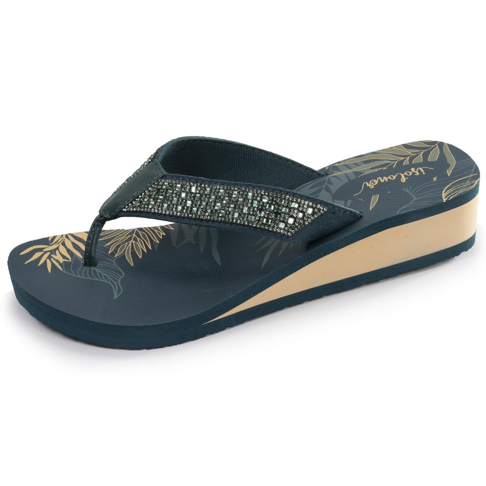 Chanclas Mujer perlas con tacón Verde Pato - Isotoner