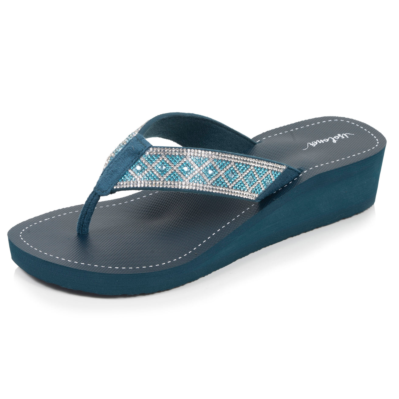 Chanclas Mujer tacón purpurina Verde Pato