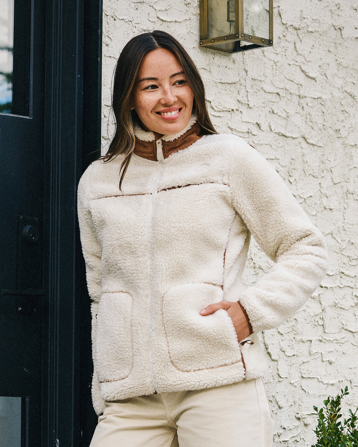 Veste sherpa Femme manches longues Écru