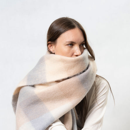 Echarpe plaid Femme avec franges Beige/Gris - Isotoner
