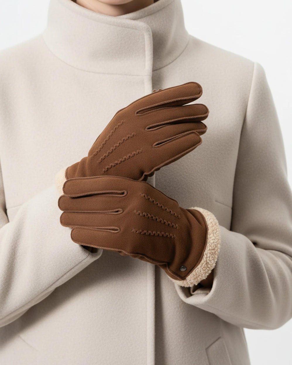 Gants Femme cuir velours fourrés Cognac - Isotoner