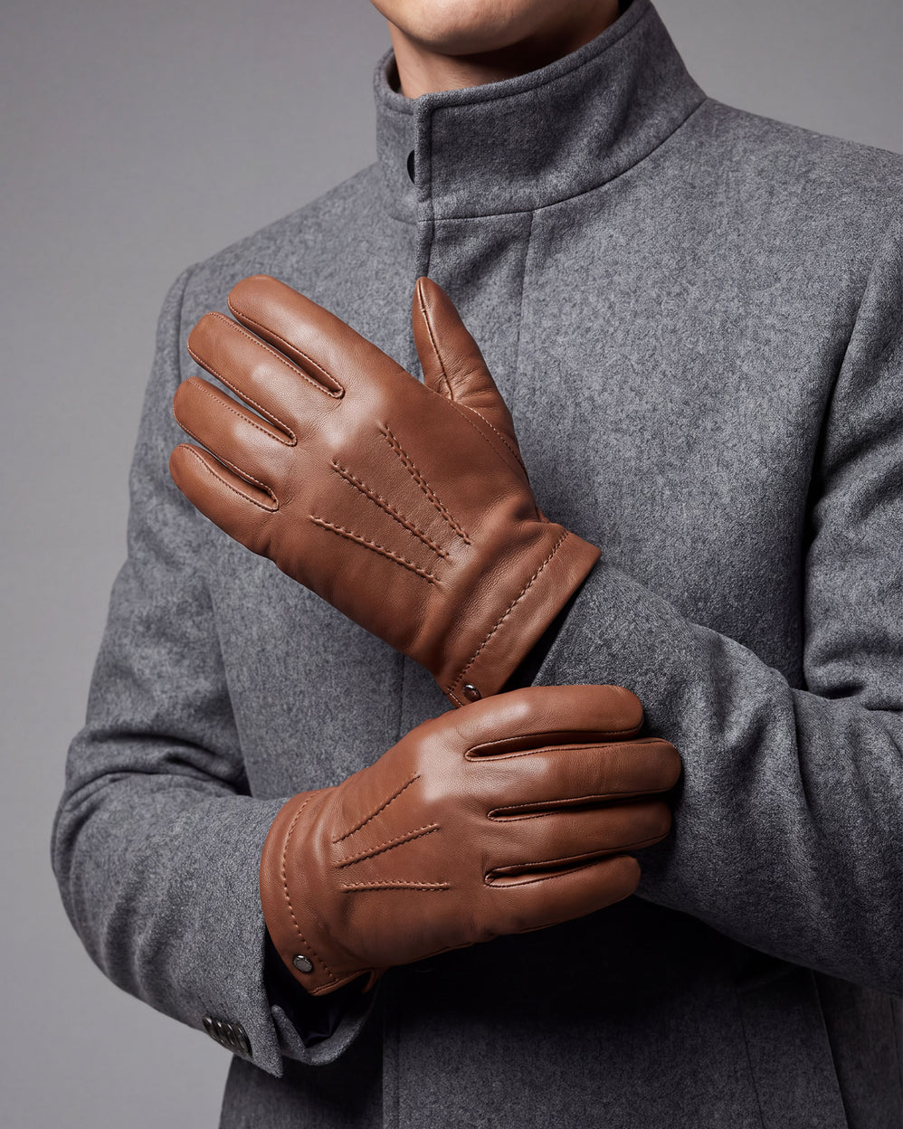 Gants Homme cuir d'agneau et soie Caramel - Isotoner