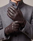 Gants Homme cuir/cachemire et soie Marron
