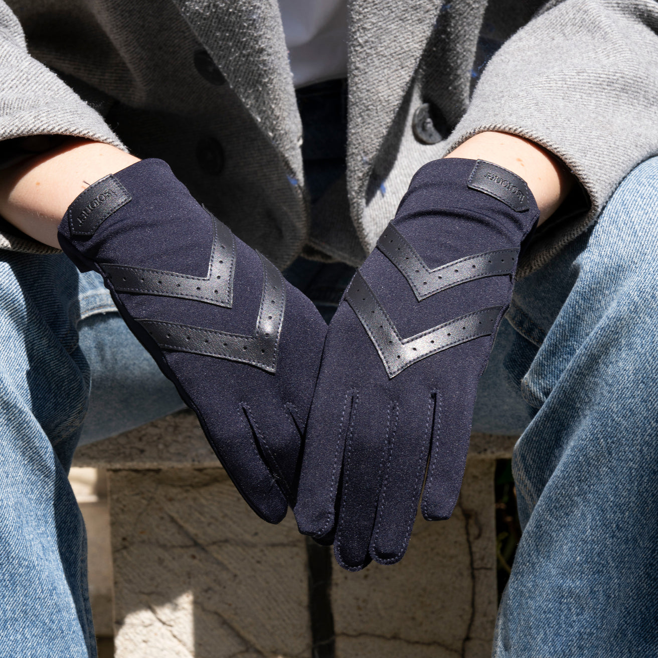 Gants Femme tissu extensible recyclé Bleu nuit