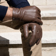 Gants Homme cuir d'agneau et soie Marron
