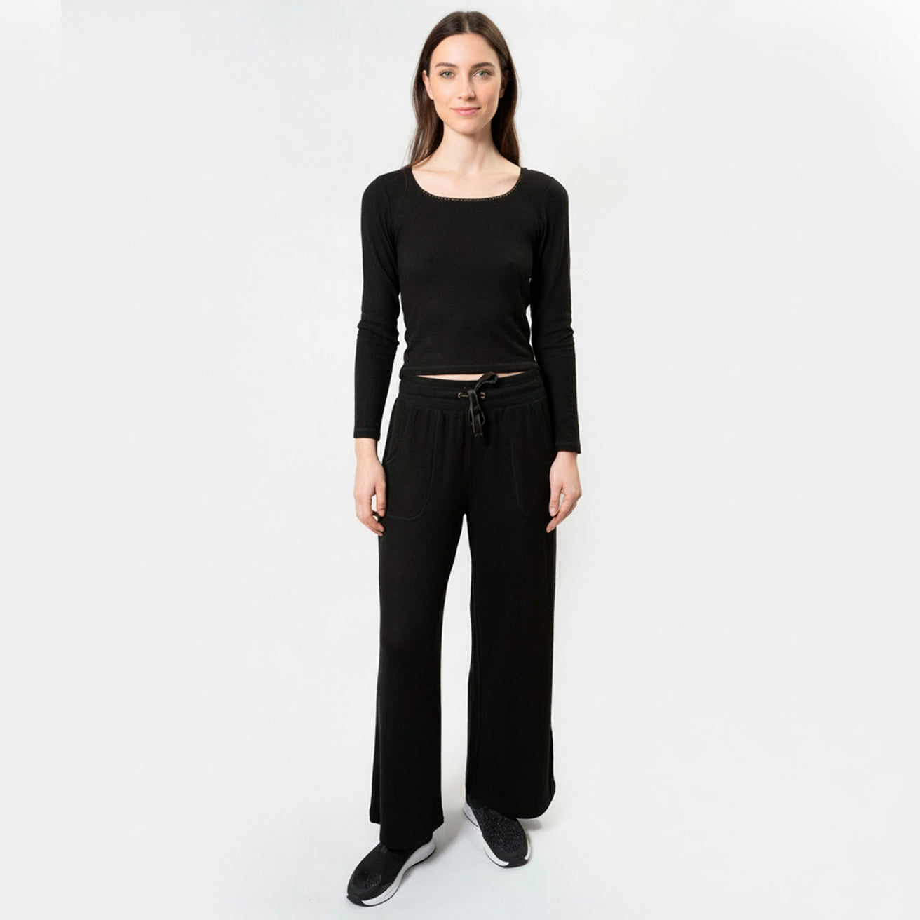 Camiseta de cuello cuadrado Mujer Negro