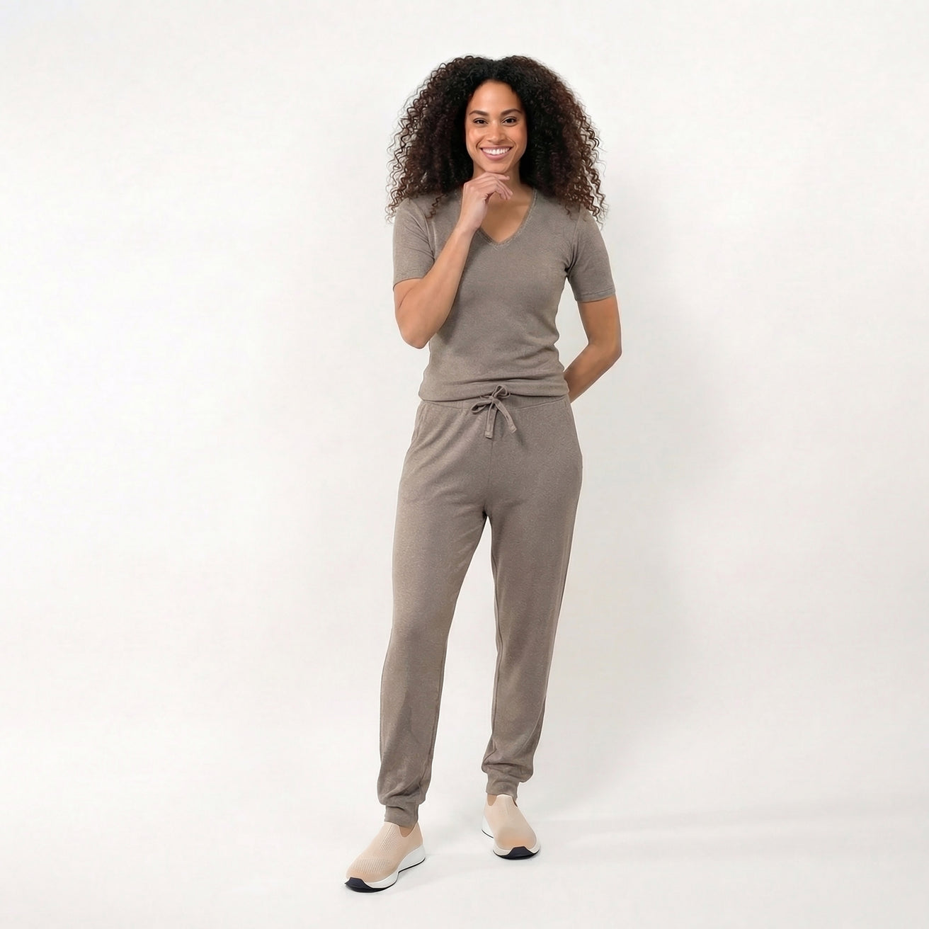 T-shirt à manches courtes Femme Taupe chiné