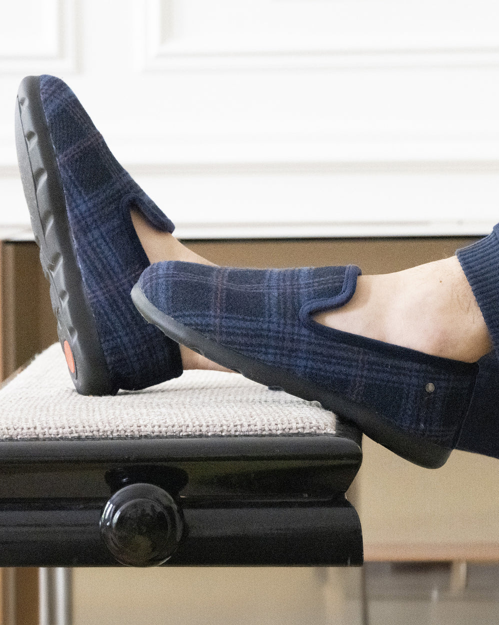 Chaussons charentaises Homme Tartan bleus - Isotoner