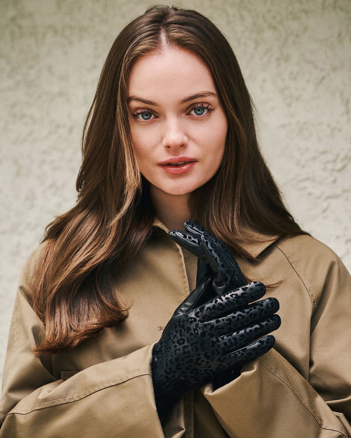 Guantes Mujer Táctiles Cuero de cordero Negro Leopardo