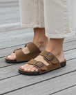 Mules sandales Femme Double Bride cuir Camel